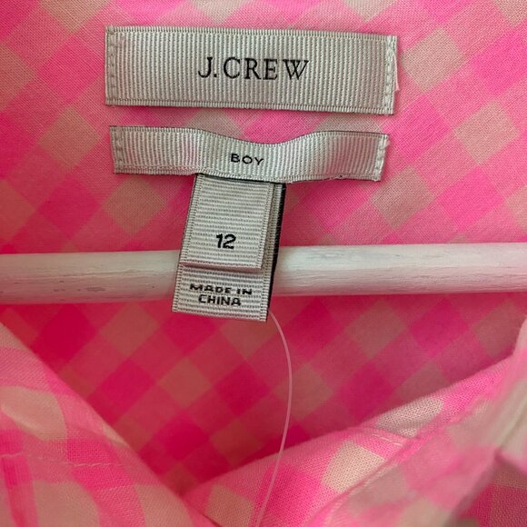 NWT J. Crew Neon Pink Gingham Button Down Shirt - Picture 3 of 4